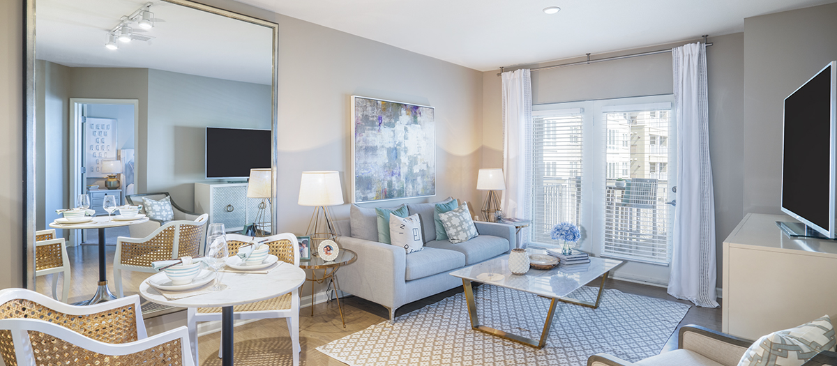 Living Room at MAA National Landing luxury apartment homes in Washington, DC