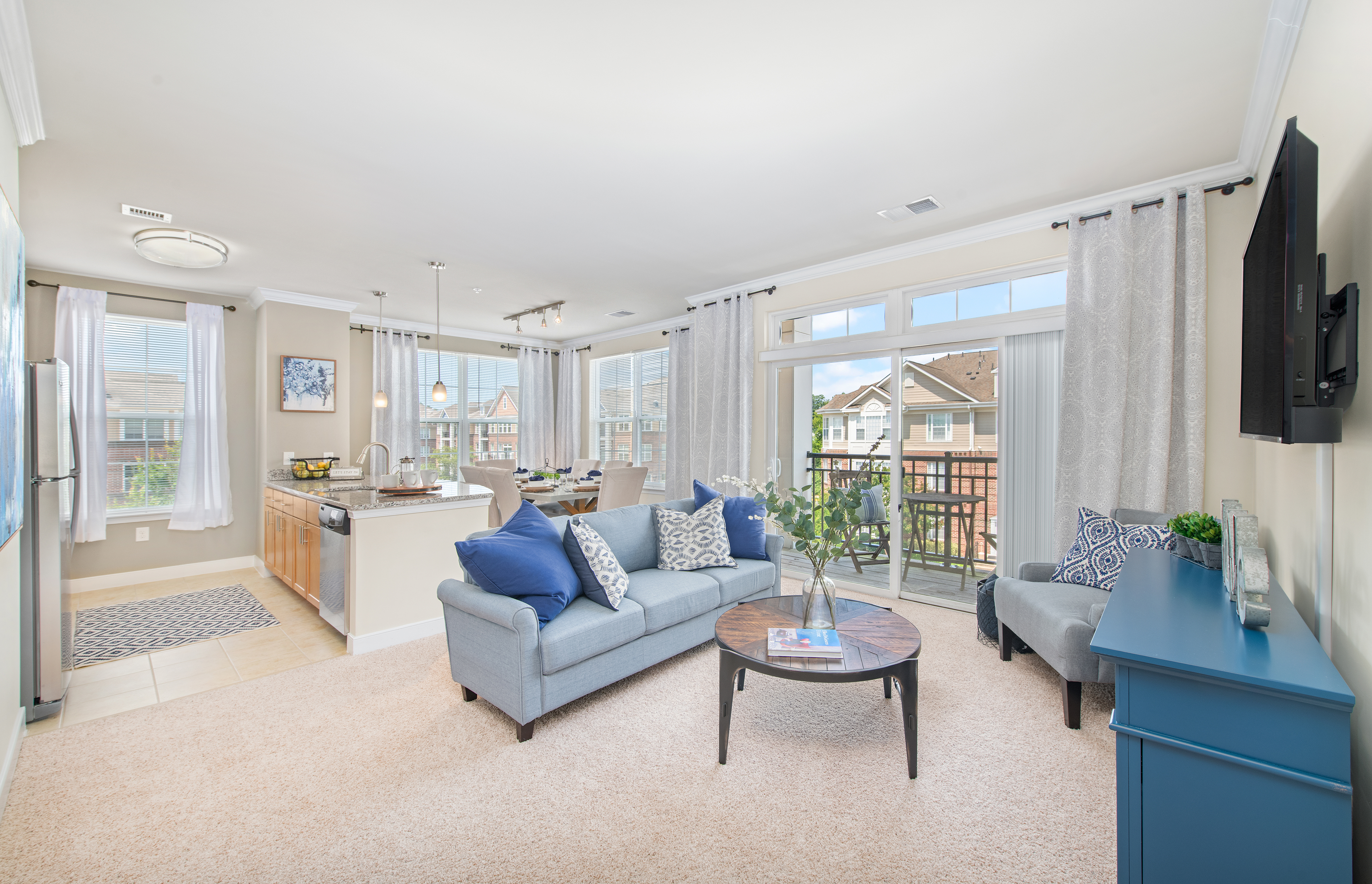Model living room at MAA Cobblestone Square in Fredericksburg, VA