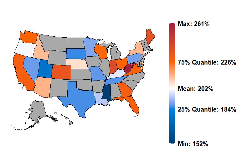 ESTIMATED AVERAGE COMMERCIAL INPATIENT REIMBURSEMENT AS A PERCENTAGE OF MEDICARE FFS RATES