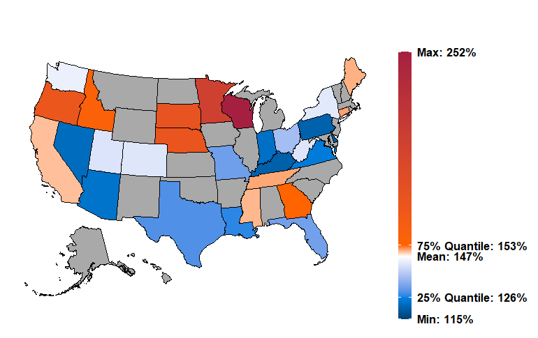 ESTIMATED AVERAGE COMMERCIAL PROFESSIONAL REIMBURSEMENT AS A PERCENTAGE OF MEDICARE FFS RATES