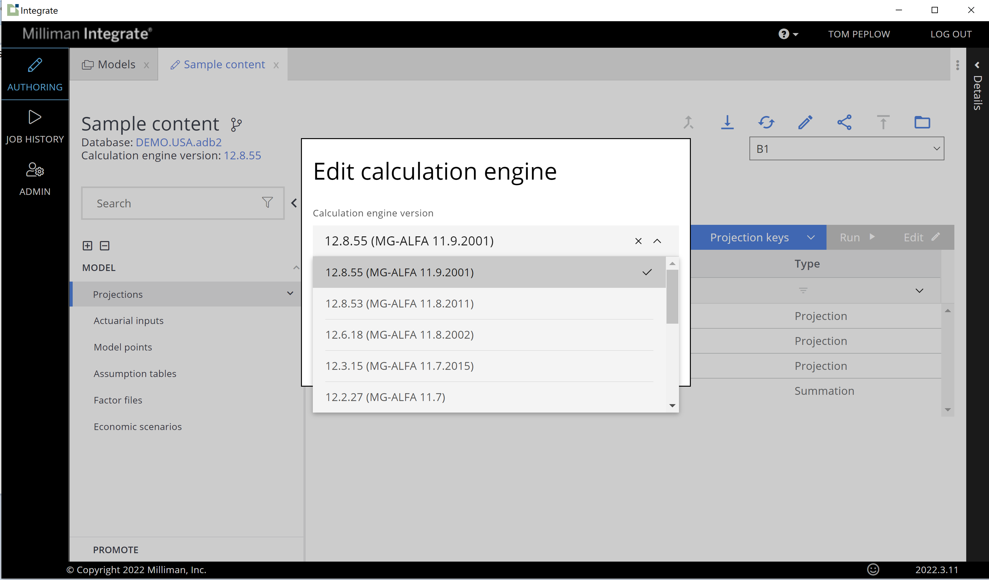 calculation engine dropdown screenshot