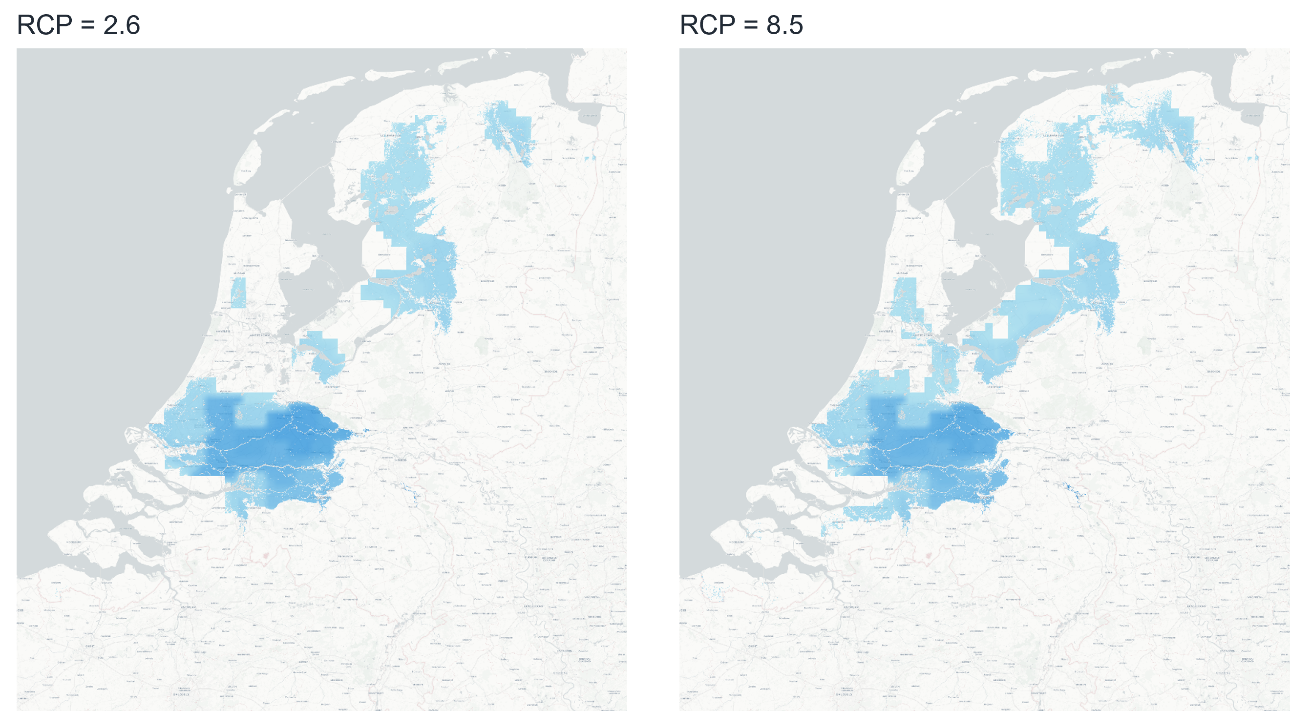 FIGUUR 2 OVERSTROMINGSDIEPTES 2024-2060 BIJ VERSCHILLENDE RCP WAARDEN