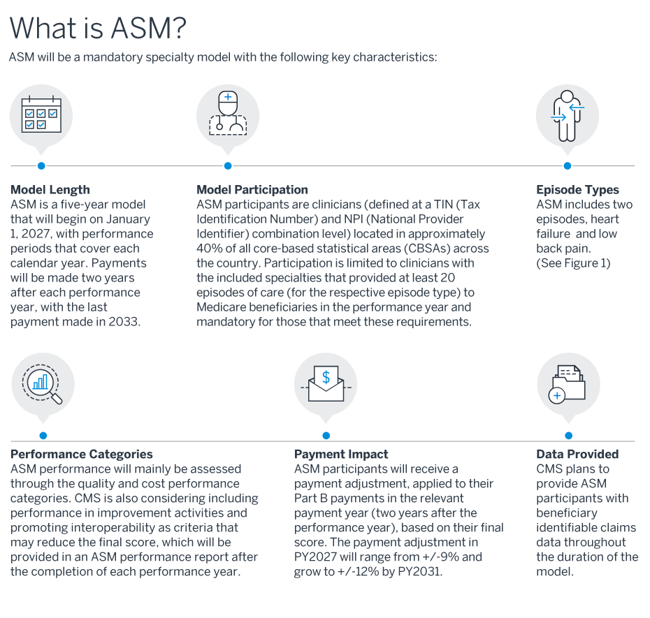 What is ASM? Summary of model length, model participation, episode types, performance categories, payment impact, and data provided