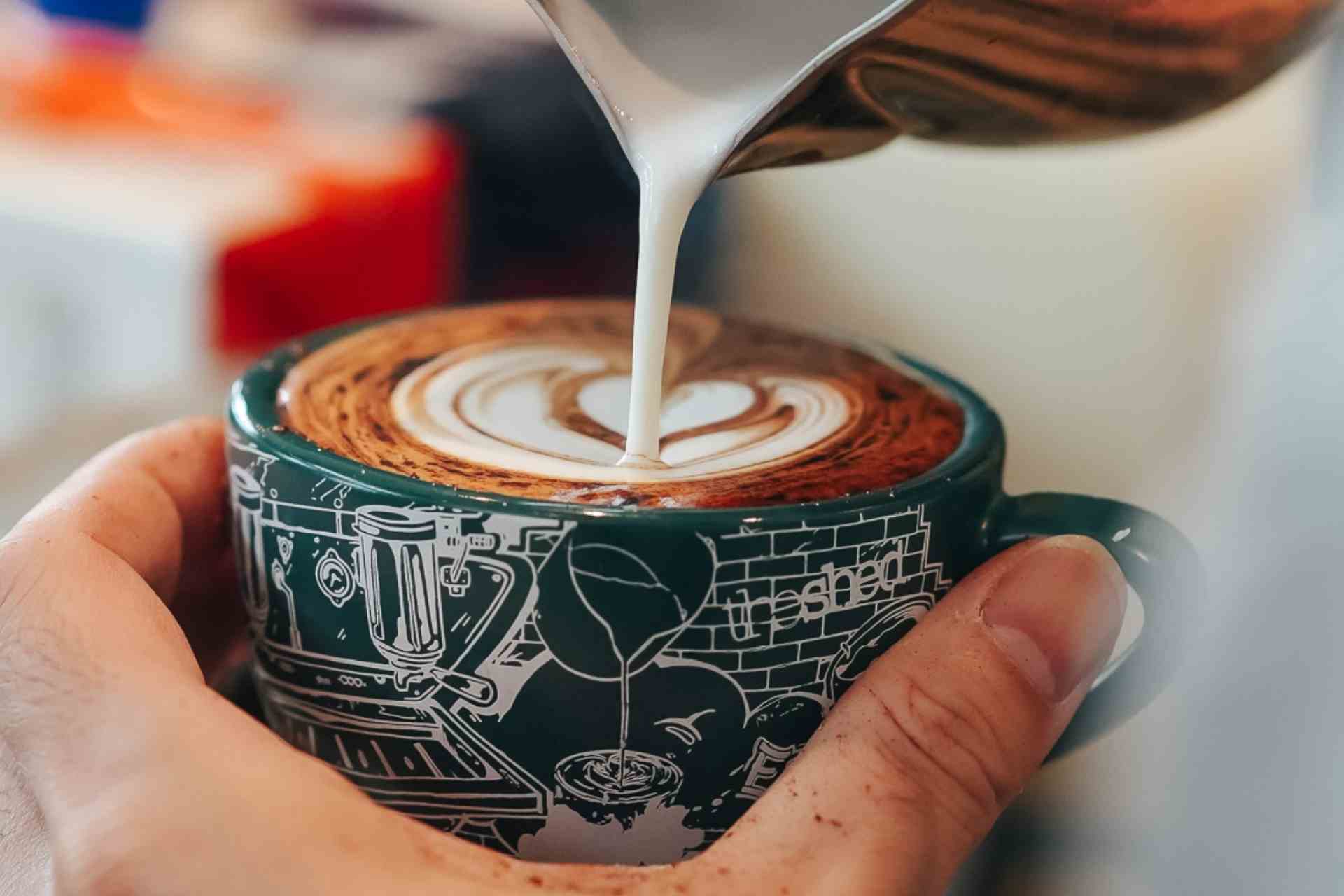 Freshly brewed barista latte coffee at The Shed Cafe