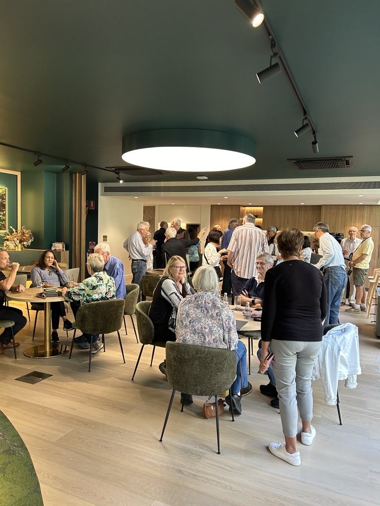 a bathroom with a large mirror