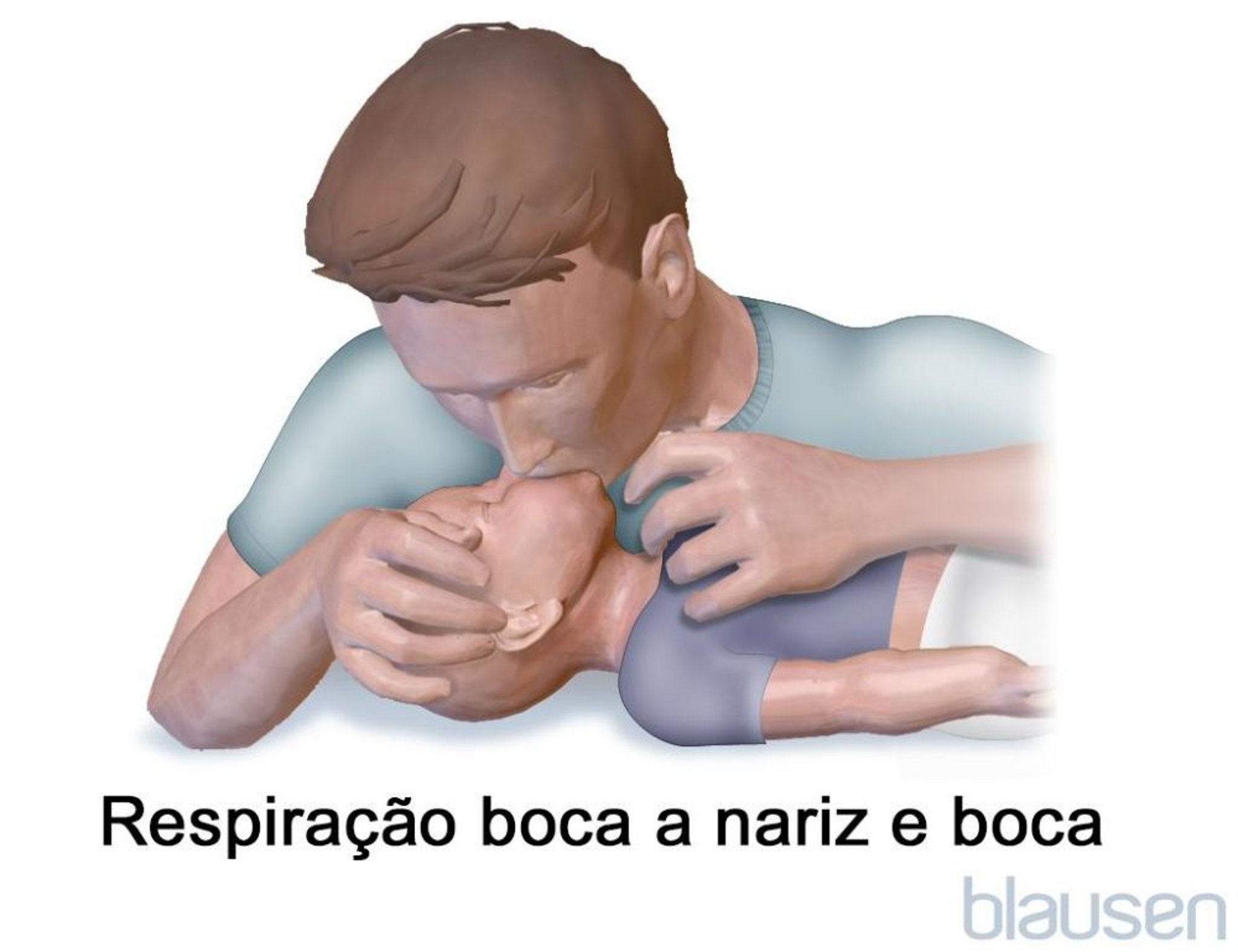 Respiração boca a nariz e boca em um bebê
