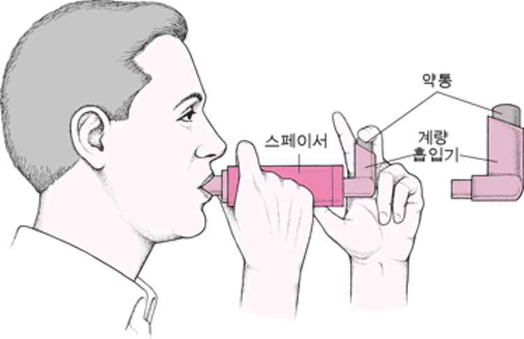 스페이서와 함께 정량 흡입기를 사용하는 방법