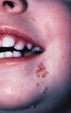Molluscum contagiosum im Gesicht eines Kindes