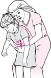 立位または座位の患者での腹部突き上げ法（意識がある場合）