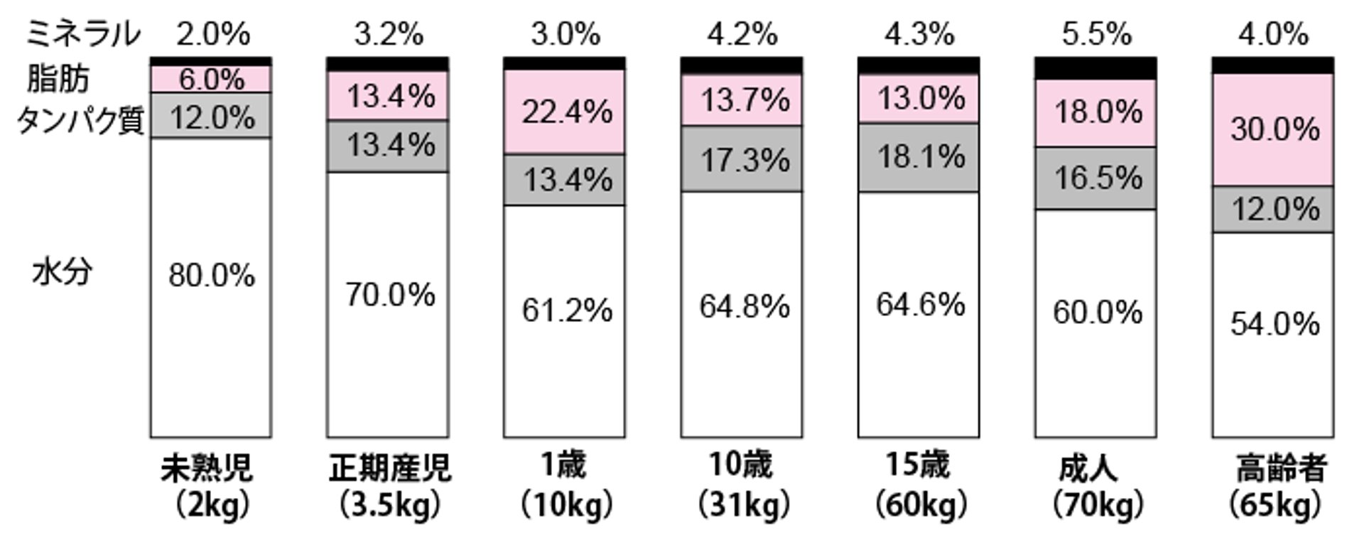 成長および年齢に伴う身体組成の変化