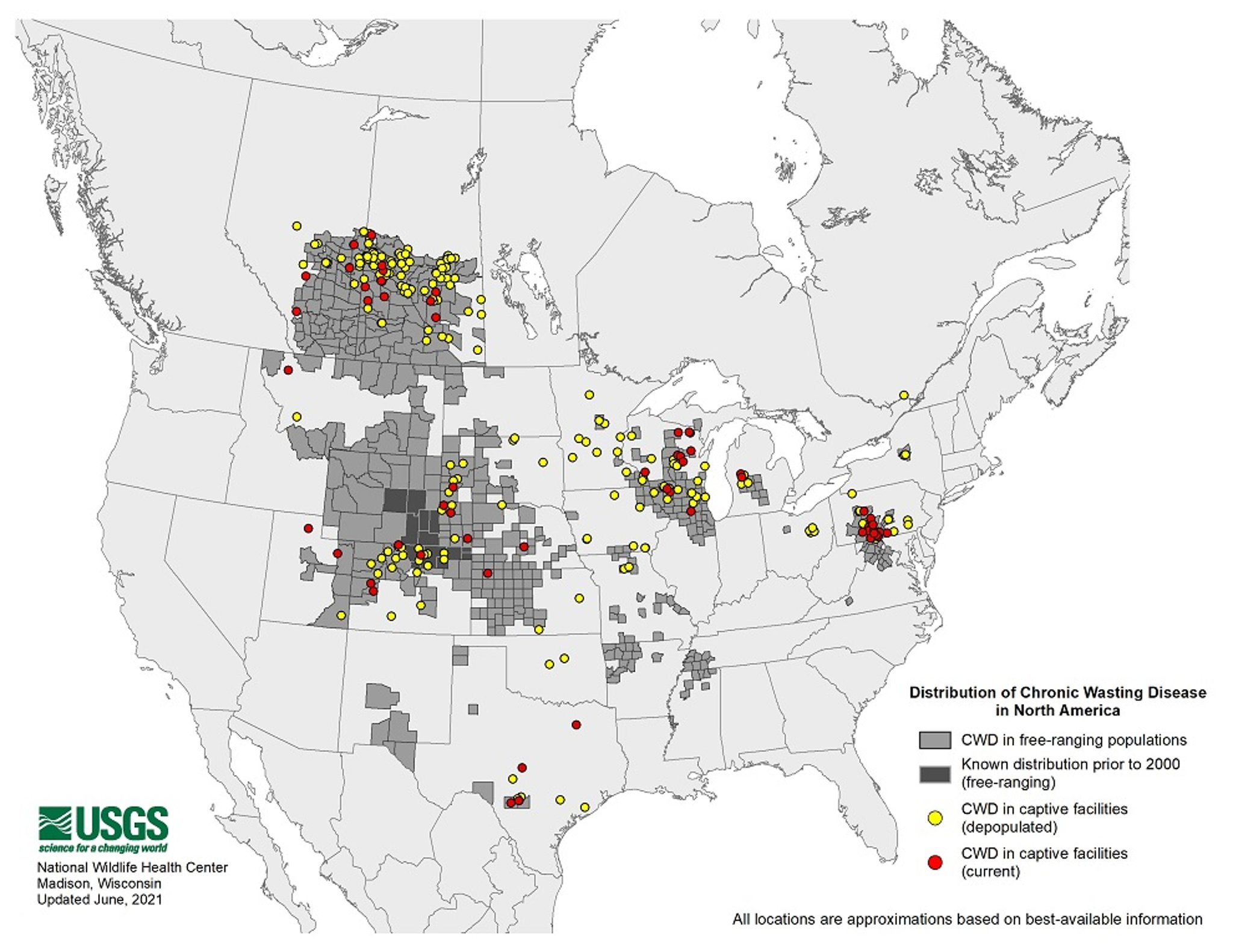 Distribution of Chronic Wasting Disease in North America