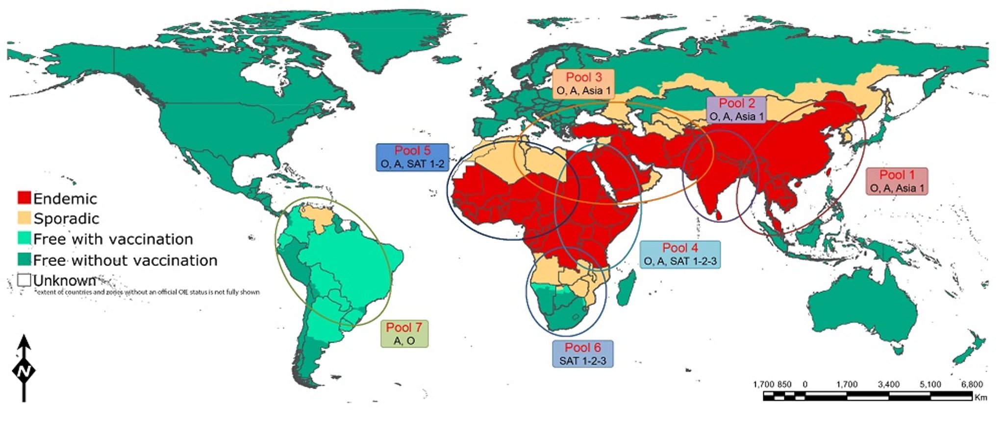 Global distribution of foot-and-mouth disease