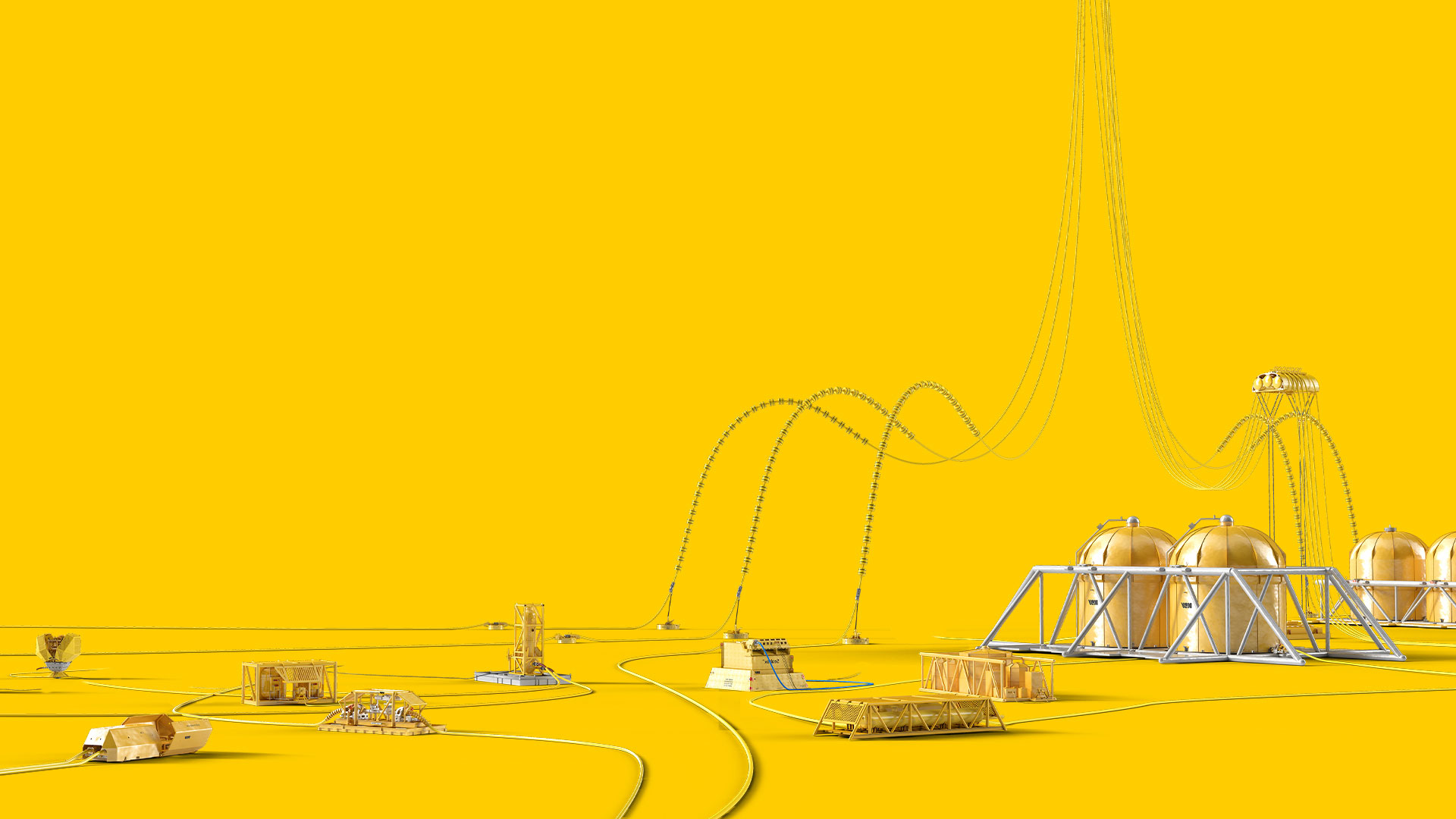 Full sized render of a Subsea Production System on a yellow background