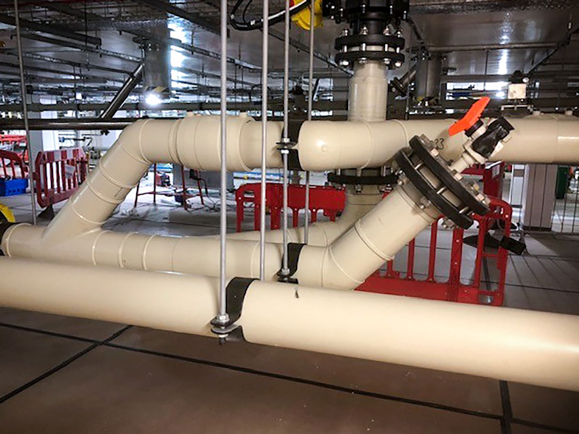 Pipex chemsafe drainage pipes in a facility