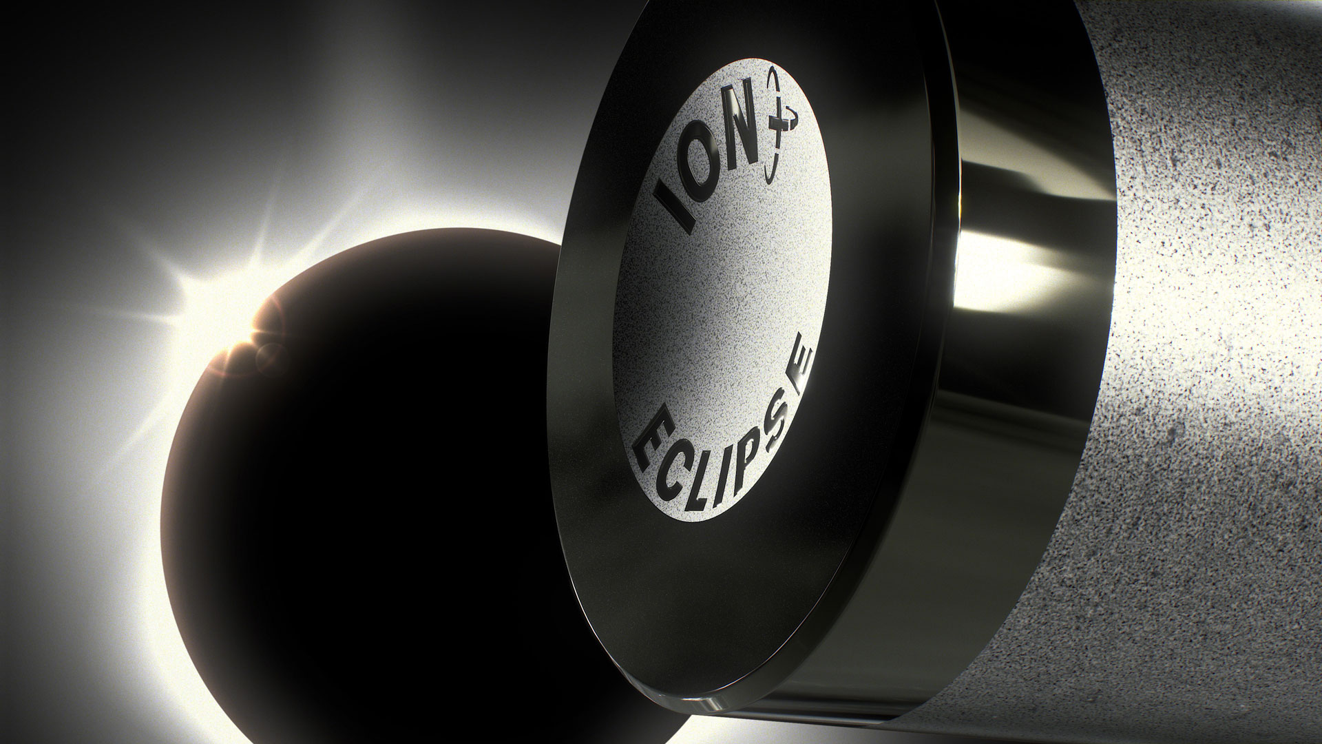 Closeup render of an ION+ Eclipse PDC Cutter with an image of an eclipse in the background