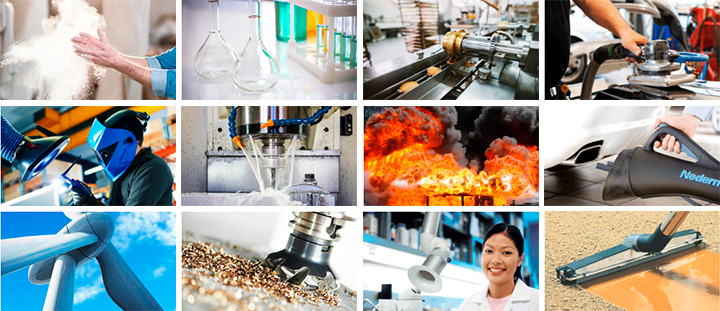 Portfólio atual de aplicações Nederman: • Extração de fumos de solda; • Coleta e limpeza de poeira; • Alto vácuo para multiaplicações; • Exaustão de gases de escapamento; • Enroladores de cabos e mangueiras; • Processos de geração de aerossóis;