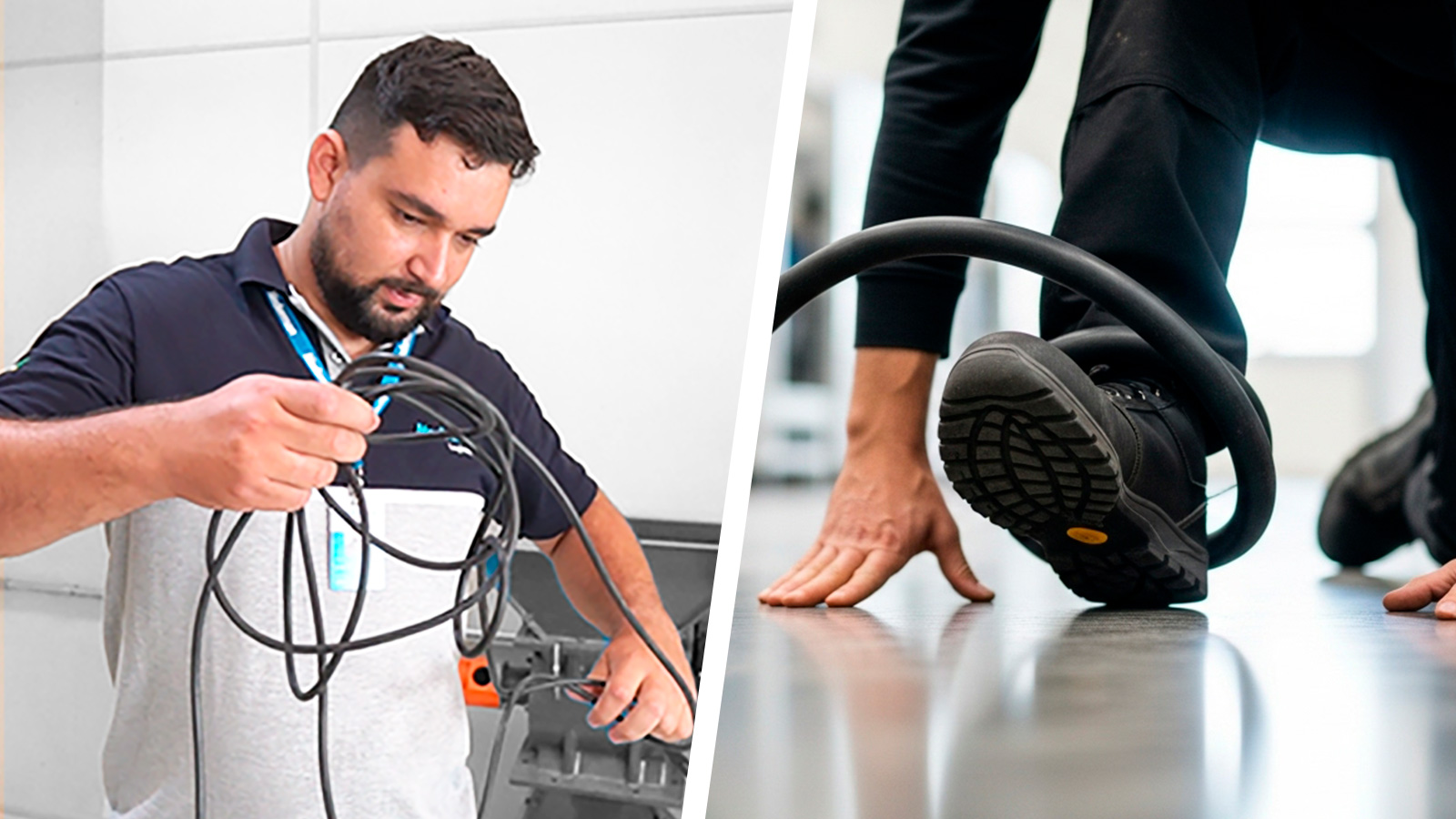 A segurança é um dos principais motivos para adotar um enrolador de mangueira industrial. Mangueiras no chão representam riscos de quedas e acidentes.  | Saiba mais | Nederman