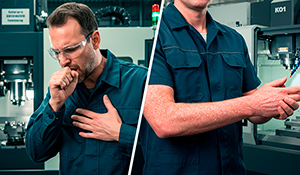 O contato com a pele pode provocar dermatites, eczema, acne oleosa e outras doenças cutâneas. A inalação das partículas pode causar problemas respiratórios como rinite, bronquite e asma brônquica.  | Saiba mais  | Nederman