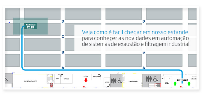 Veja como é facil chegar em nosso estande para conheçer as novidades em automação de sistemas de exaustão e filtragem industrial.