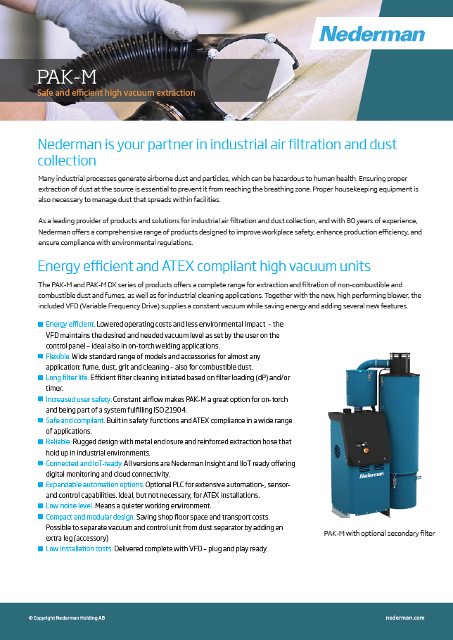 Recolha de poeiras de madeira da Nederman