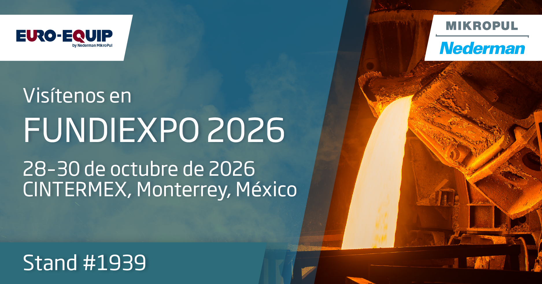 Soluciones de automatización de fundición, captación de polvo y control de emisiones de Euro-Equip en Fundiexpo 2026, Stand 1939.