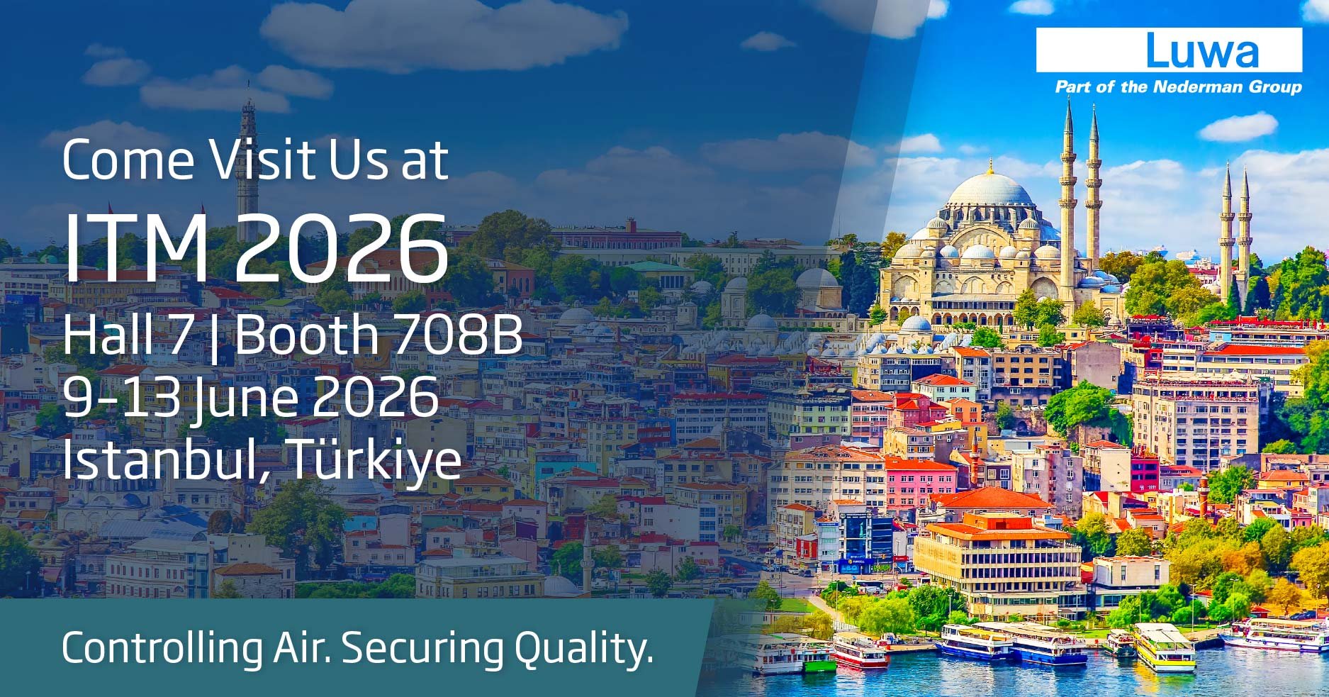 Luwa integrated air engineering system for textile manufacturing at ITM 2026 in Istanbul
