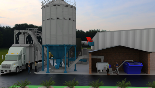 Wood waste storage silo for mass timber production