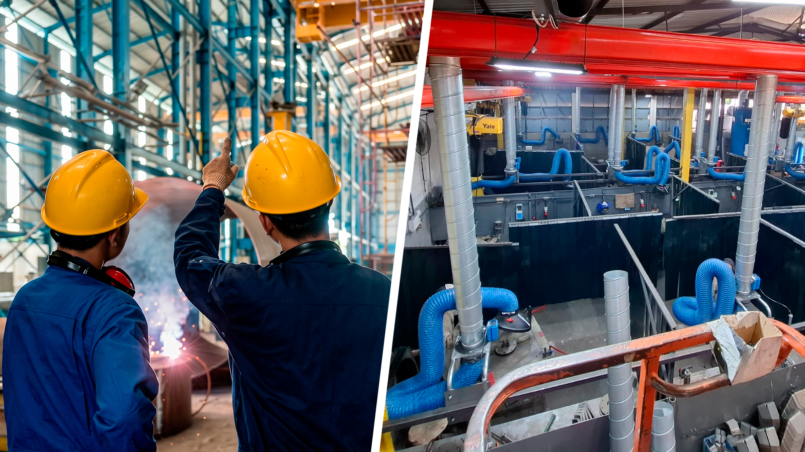 Sistemas de Ventilação Local Exaustora (VLE) são projetados para captar o poluente o mais próximo possível da fonte de geração. Braços de exaustão para fumos de solda, coifas para processos de moagem, cabines de pintura com exaustão e filtragem, coletores de pó centralizados para linhas de produção. | Saiba mais | Nederman