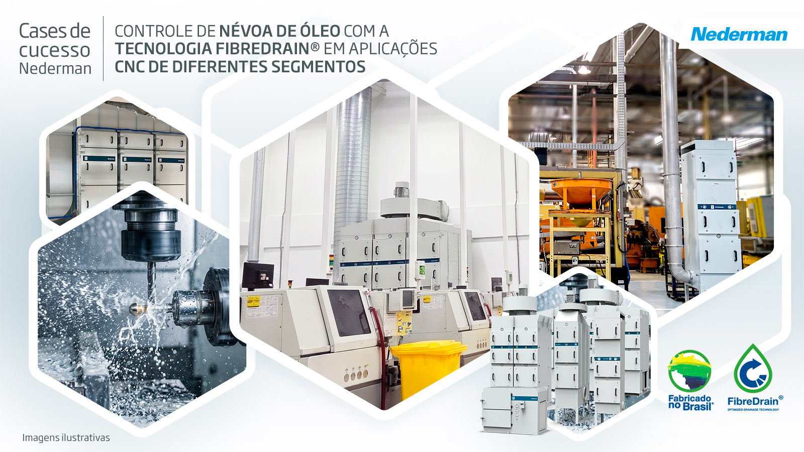 Cases de cucesso Nederman | Controle de névoa de óleo com a  tecnologia FibreDrain® em aplicações  CNC de diferentes segmentos