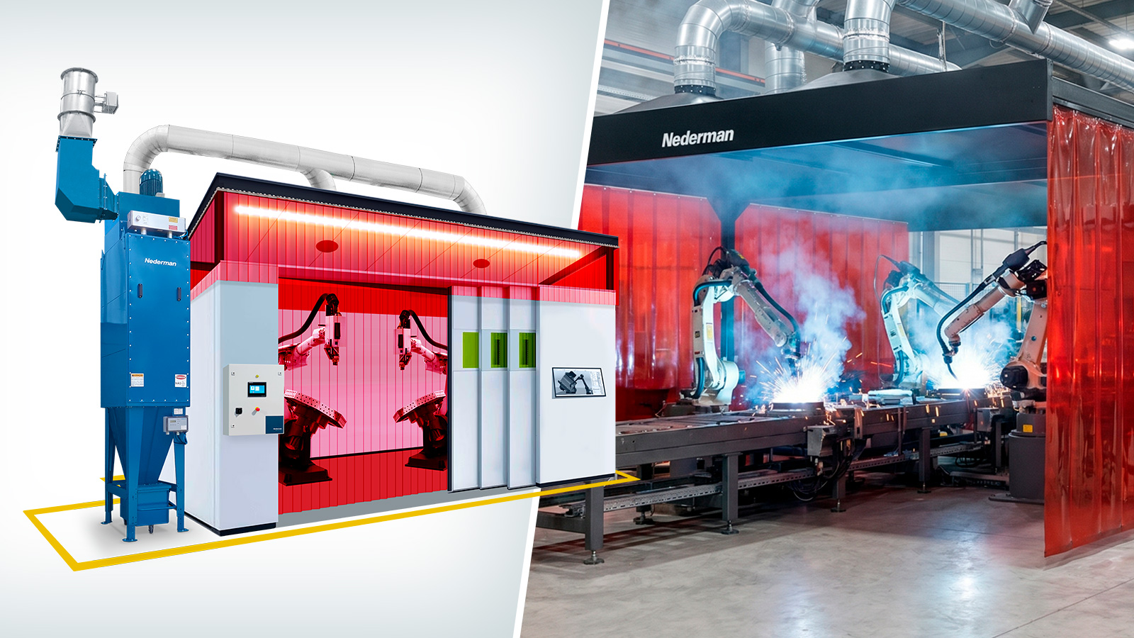 Sistema de filtragem para fumos de solda robotizada | . O sistema que funciona é aquele que foi projetado para o processo real, com suporte técnico contínuo e adaptação conforme a operação muda. | Saiba mais | Nederman
