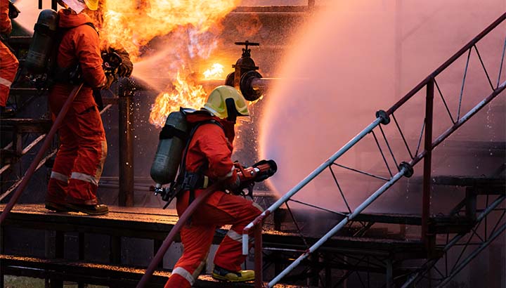 Firefighter team at factory explosion