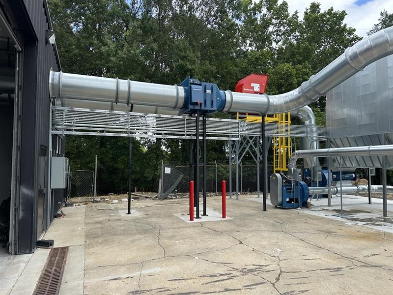 Spark-detection equipment installed on wood dust collection ductwork