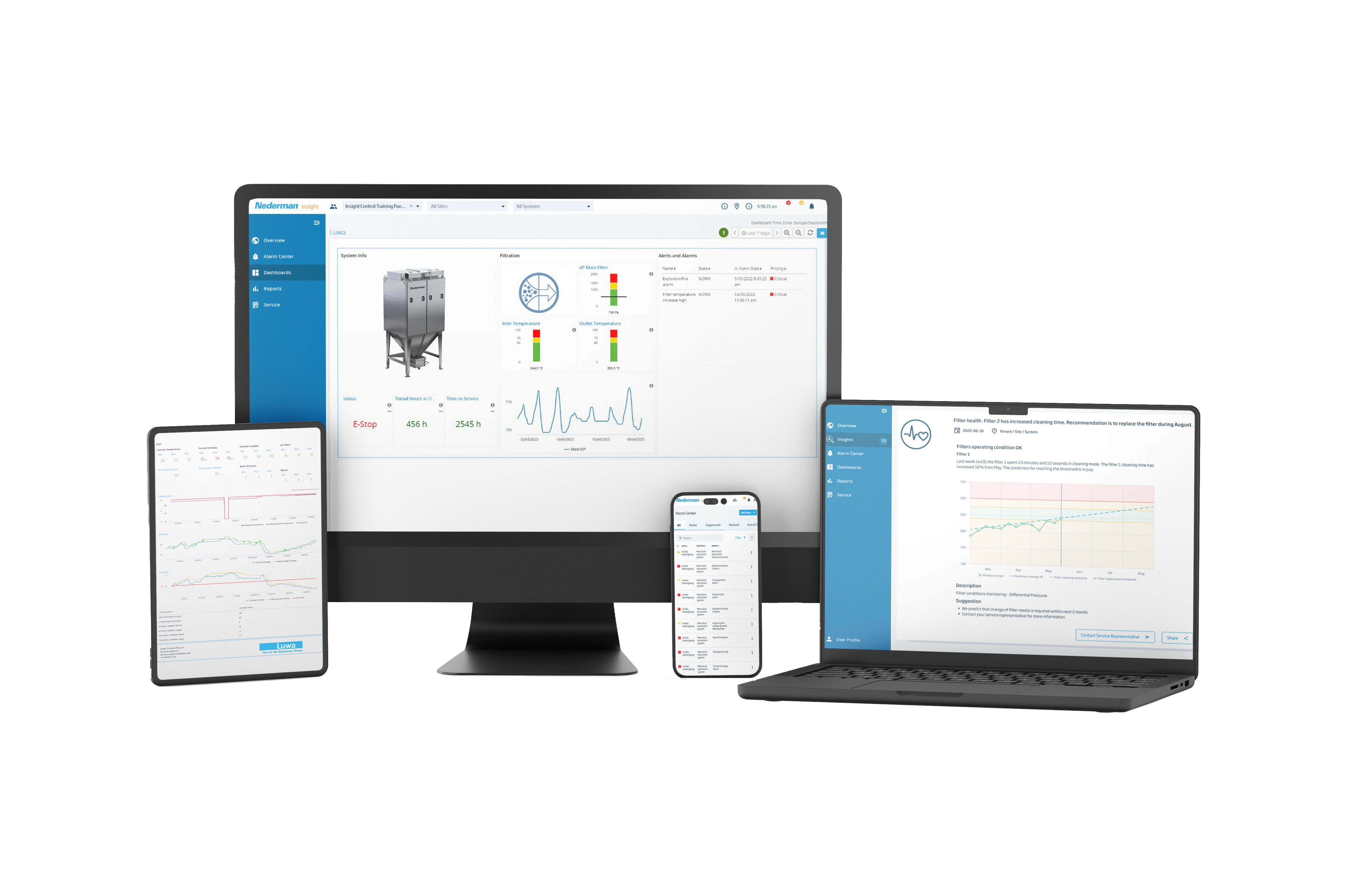Nederman Insight monitoring screens