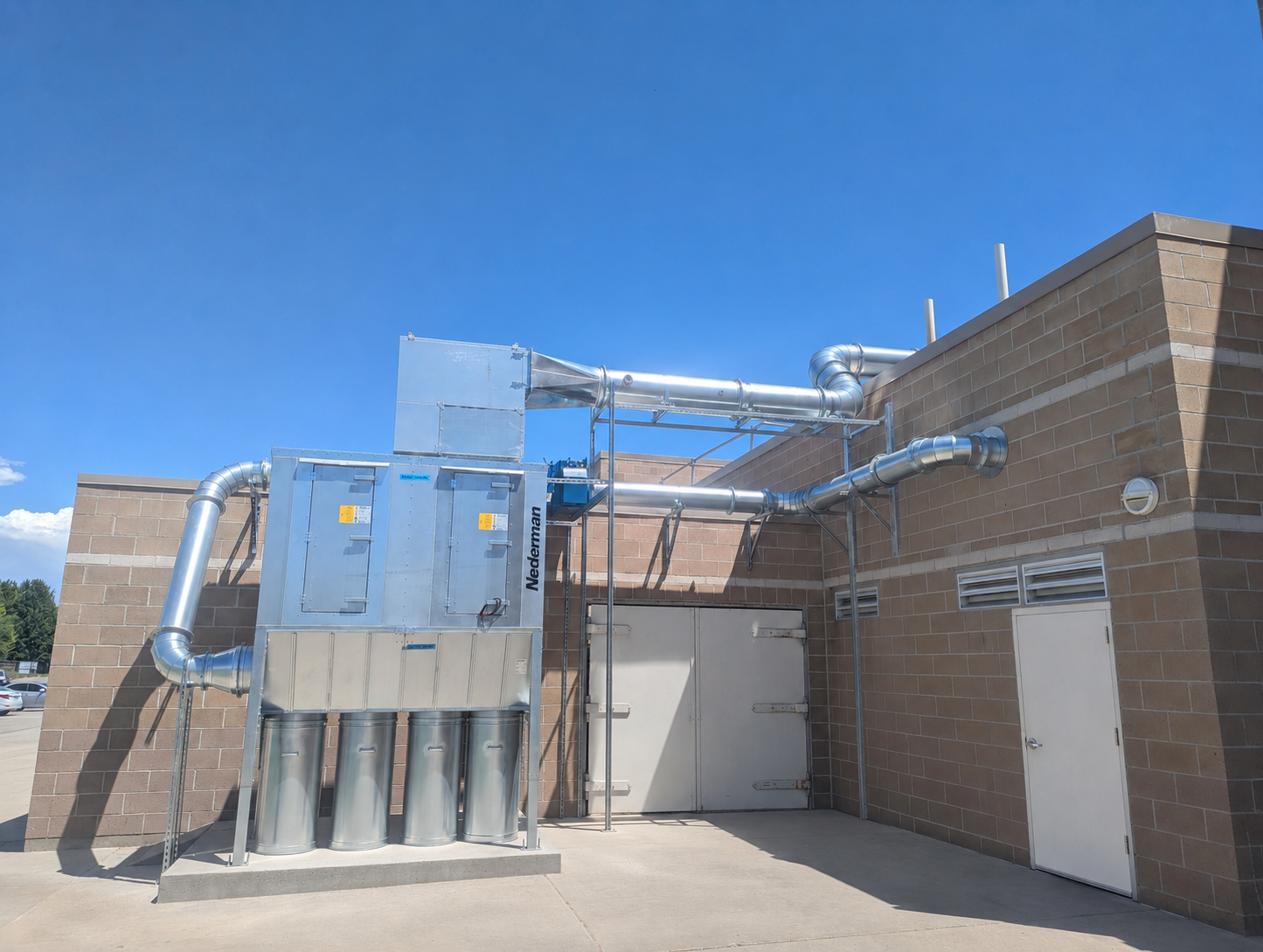 Nederman NFPZ wood dust collector and connected ductwork