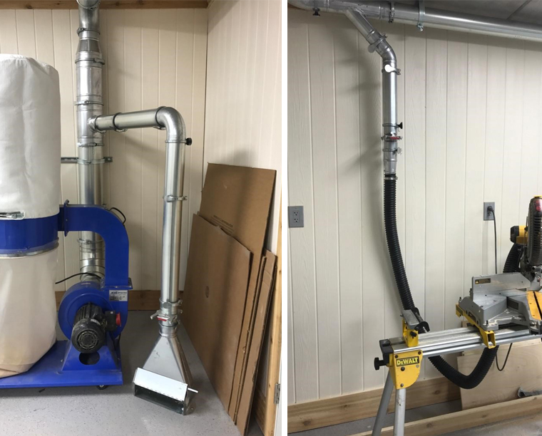 Nordfab duct in small wood shop
