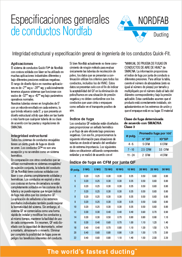Especificaciones generales de conductos Nordfab
