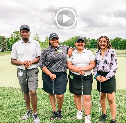 Four golf interns standing with clubs at Westfield Country Club