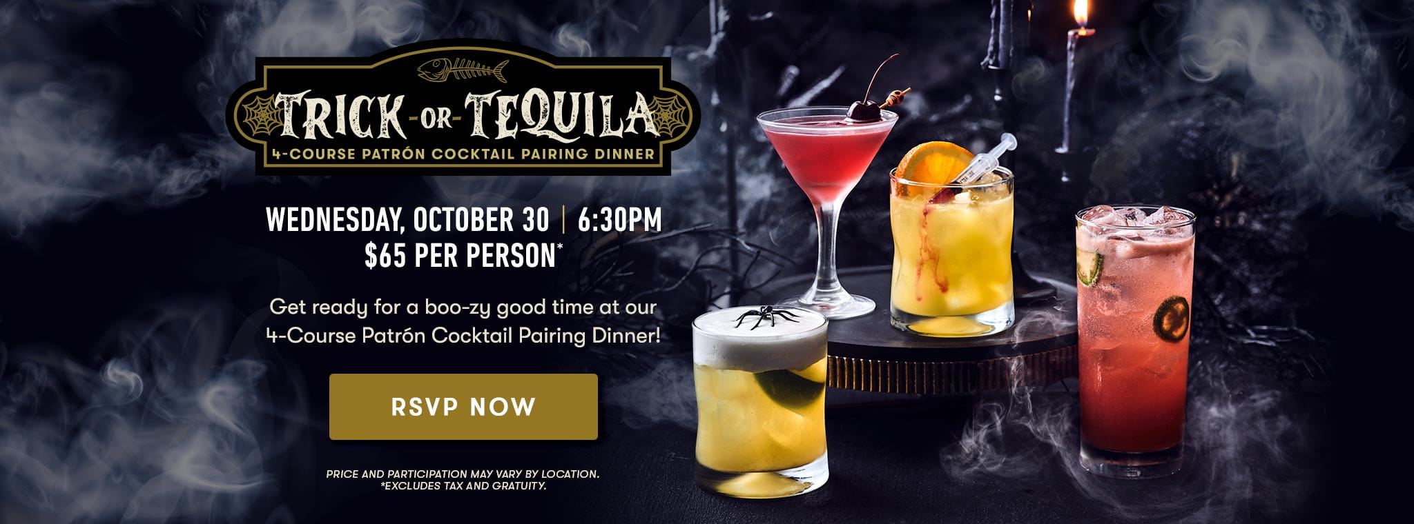 Trick or Tequila - 4-Course Patron Cocktail Pairing Dinner