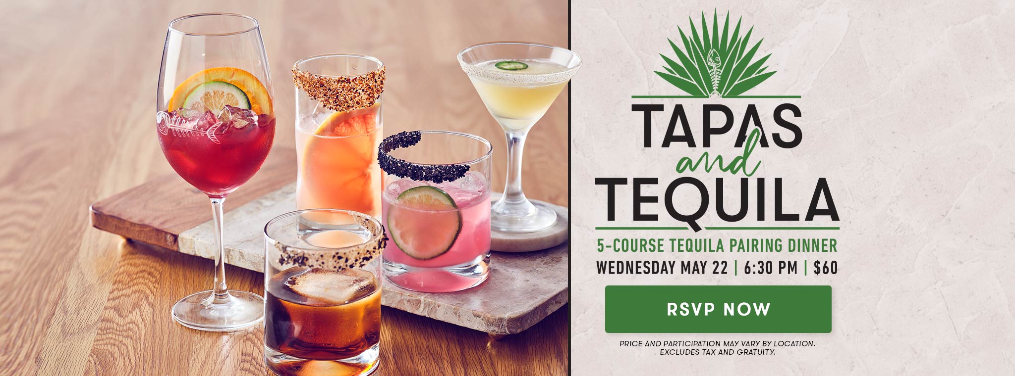 Tapas and Tequila 5-Course Tequila Pairing Dinner Wednesday, May 22, 2024