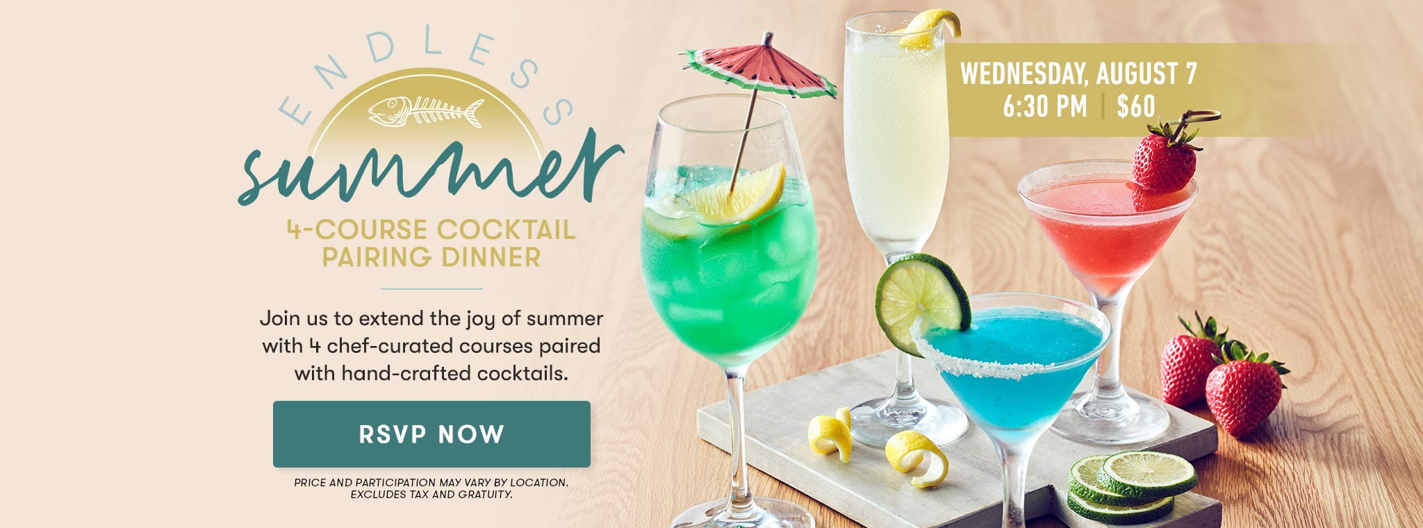 Endless Summer August 2024 4-Course Cocktail Pairing Dinner