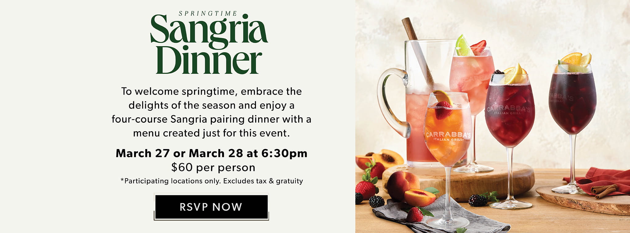 Carrabba's Springtime Sangria Dinner March 27 and March 28