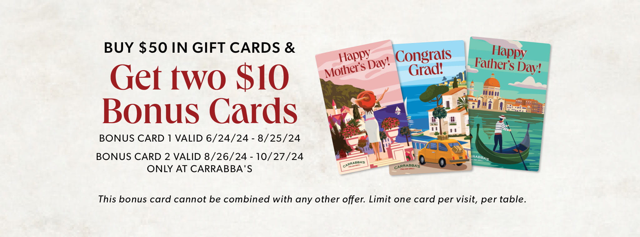 Buy $50 in gift cards & get two $10 bonus cards