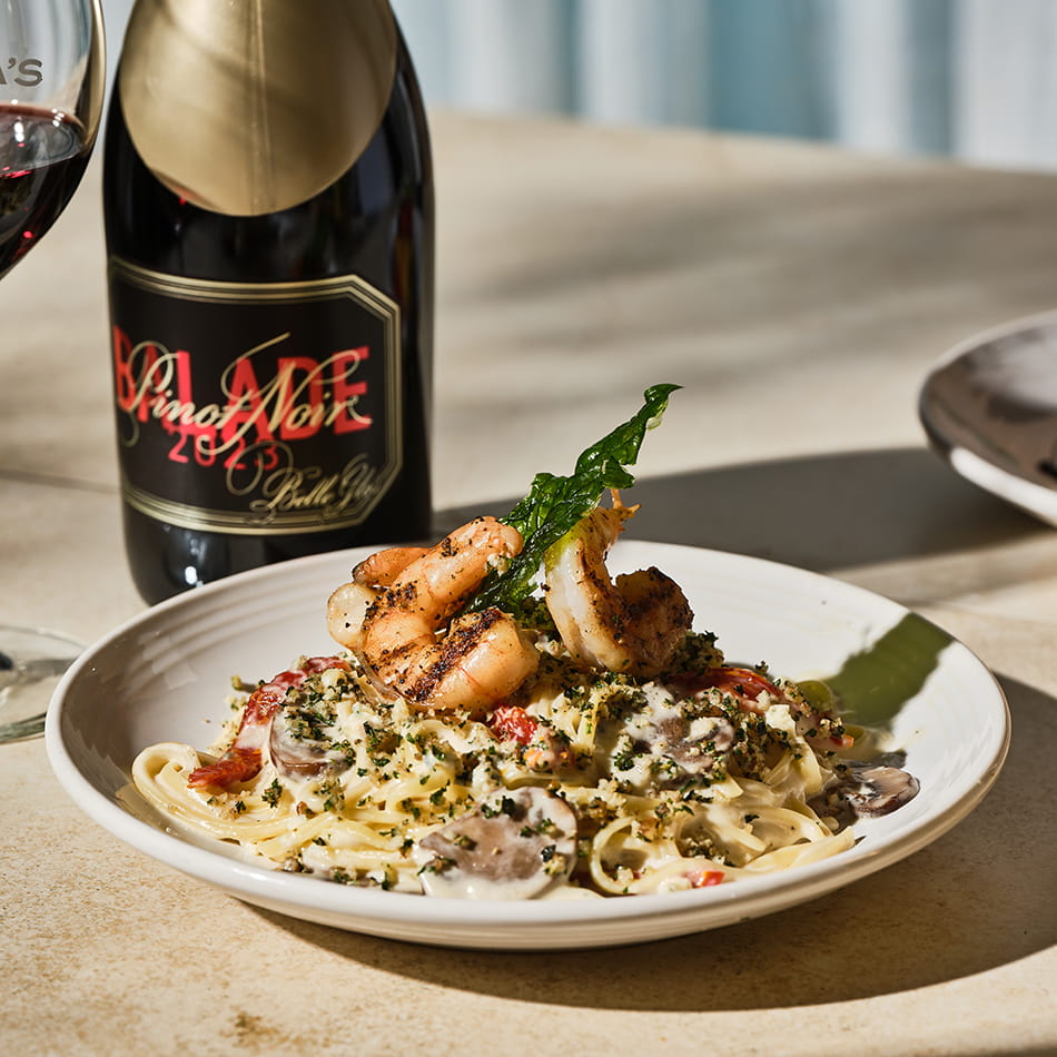 Linguine & Grilled Shrimp with Gorgonzola Cream Sauce