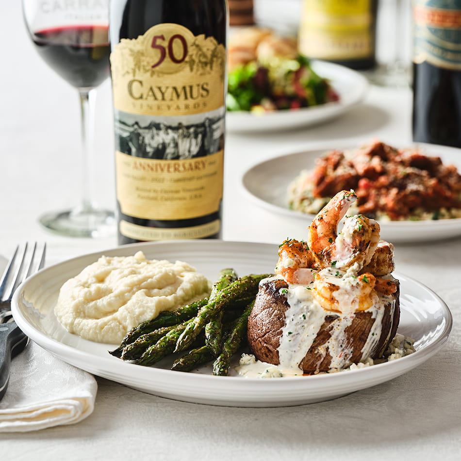 Filet with Gorgonzola & Calabrian Shrimp* PAIRED WITH CAYMUS NAPA VALLEY 50TH ANNIVERSARY CABERNET SAUVIGNON