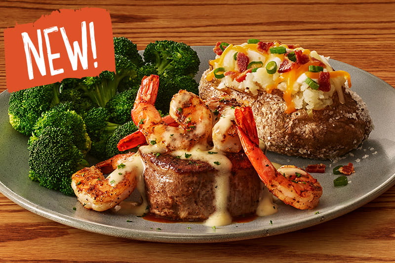 NEW! Filet topped with Roasted Garlic Shrimp