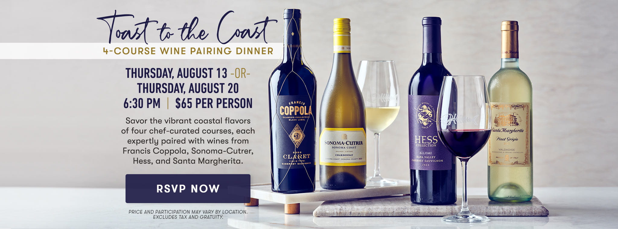 Toast to the Coast | 4 Course Wine Pairing Dinner