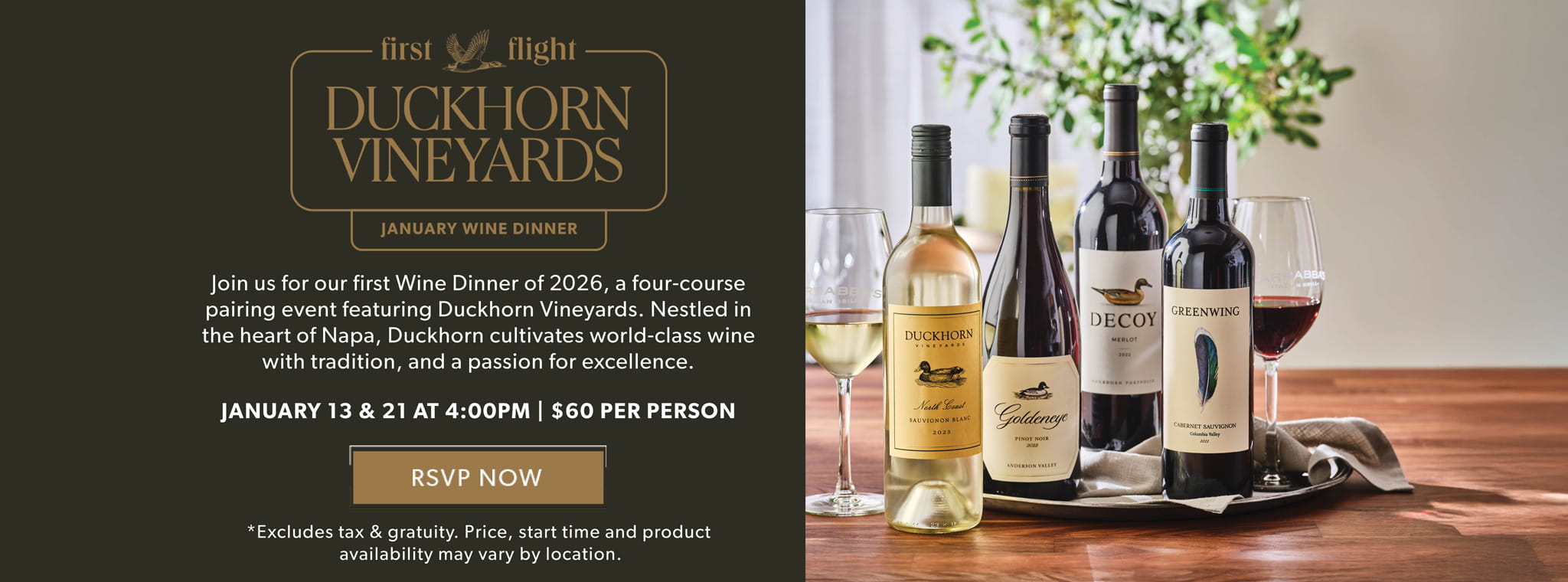 First Flight Duckhorn Vineyards January Wine Dinner. RSVP NOW