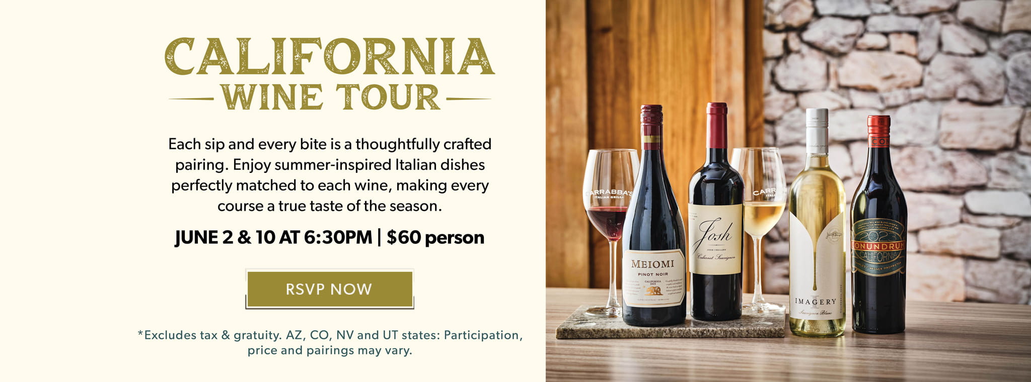 California Wine Tour June Wine Dinner