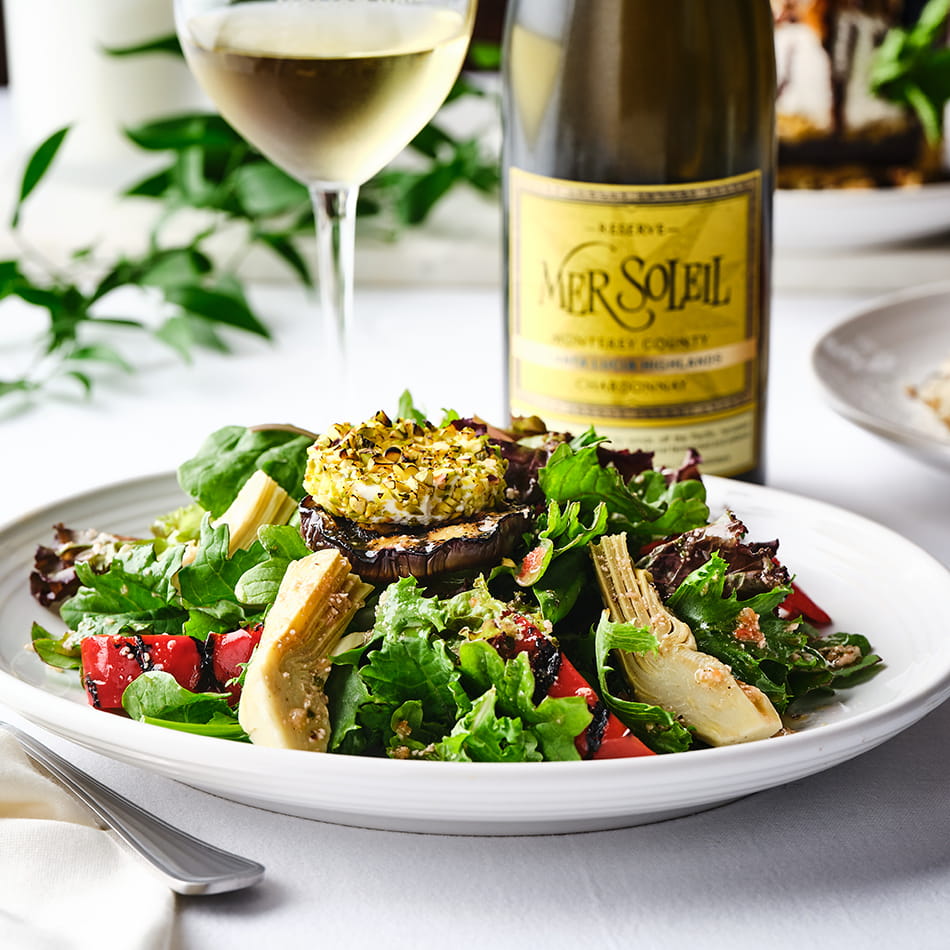 Fiorucci Salad with Pistachio Crusted Goat Cheese