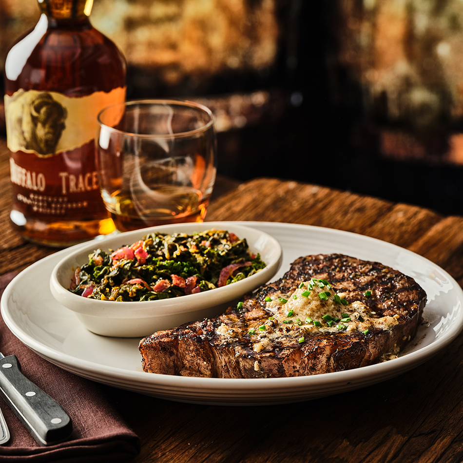RIBEYE* WITH GORGONZOLA WALNUT BUTTER**